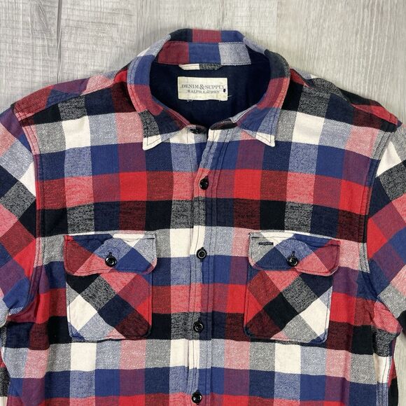 Ralph Lauren Denim & Supply Red/Blue Buffalo Plaid Cotton Flannel Shirt Large U - Picture 4 of 9